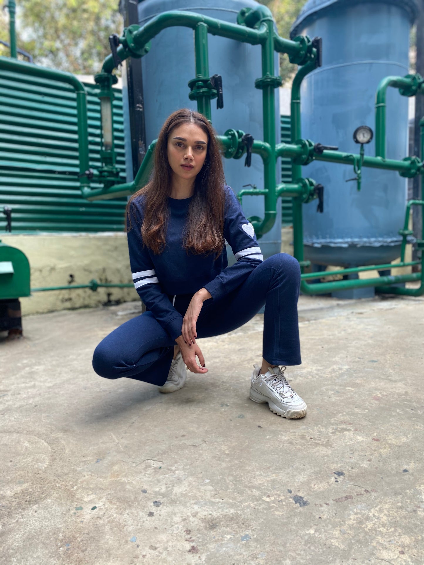 100% Recycled Cotton Navy Heart Cropped Sweatshirt